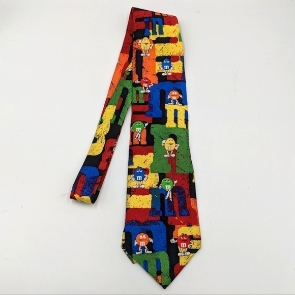 Vintage Mars M&M Characters Stamped Silk Necktie Tie Suit - Picture 1 of 4